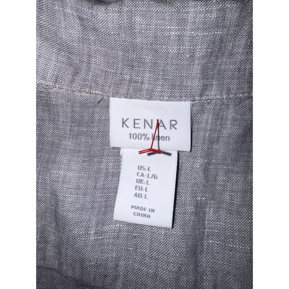 Kenar Gray 100% Linen Woven Shirt Dress Sz Large Collared MOP buttons Pockets - Picture 5 of 9